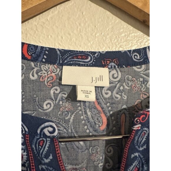 J Jill Womens Tunic Top Size XS Blue Paisley Floral Western Boho Coastal 18583 - Picture 8 of 14